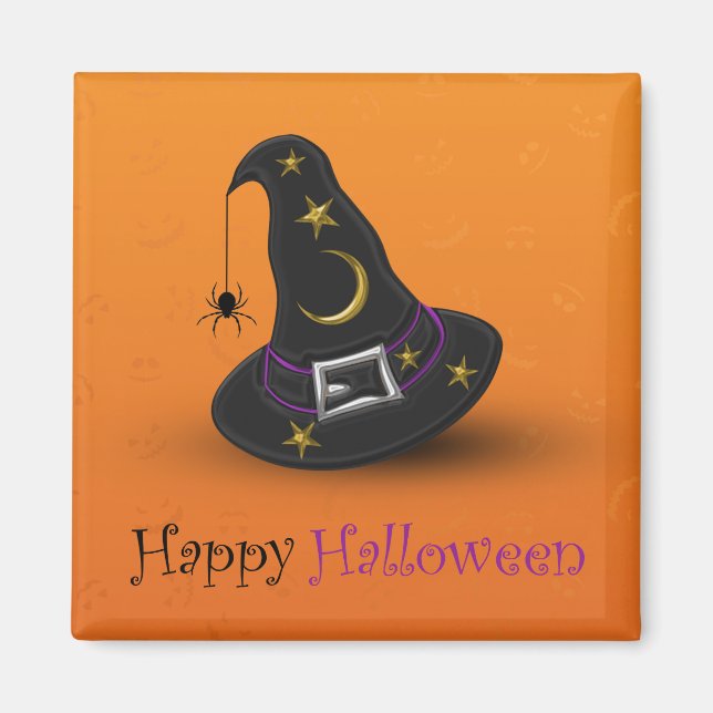 Aimant Casquette de sorcière de Halloween avec l'araignée (Devant)