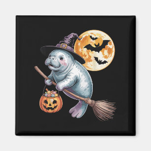 Aimant Casquette de sorcière Manatee Riding Broomstick Po