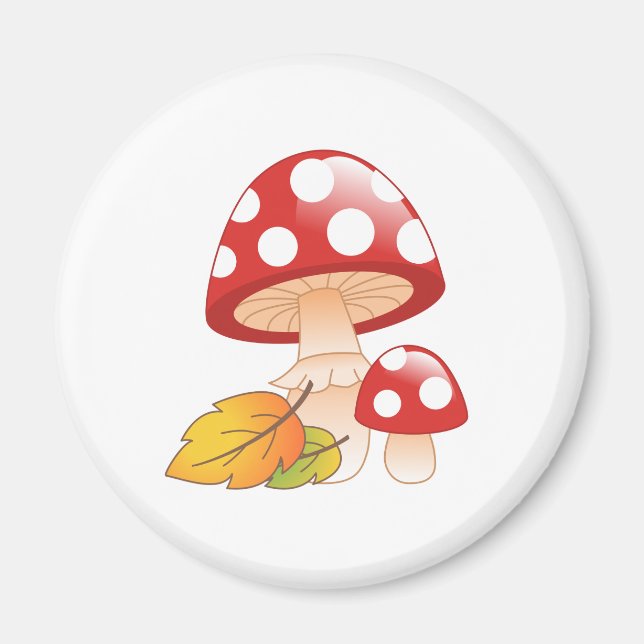 Aimant Casquette rouge Toadstool Champignons avec Feuille (Devant)