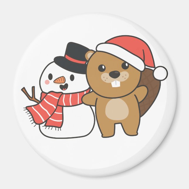 Aimant Castor Avec Snowman En Hiver Au Magnat De Noël (Devant)