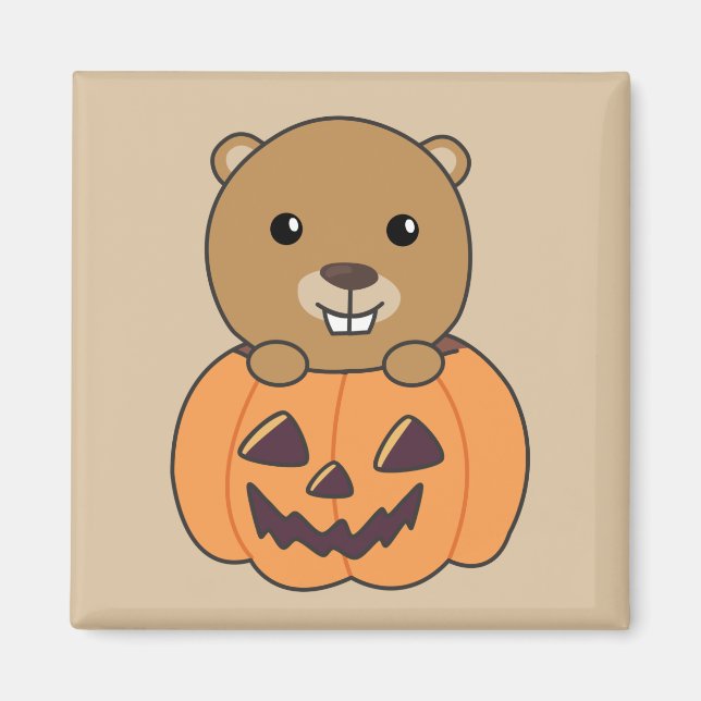 Aimant Castor En Citrouille Castor Doux Joyeux Halloween  (Devant)