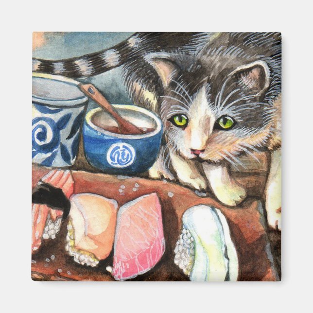 Aimant Cat Looking at Sushi (Devant)