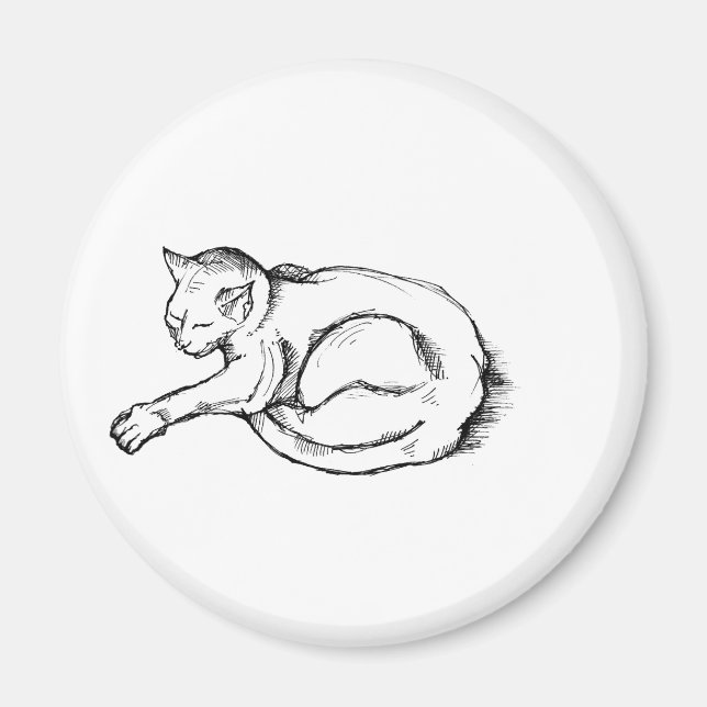 Aimant Cat Sleeping Illustration Pen Drawing Art (Devant)