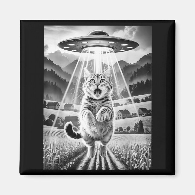 Aimant Cat Ufo Alien Abduction Funny Graphic Tees Men Wom (Devant)