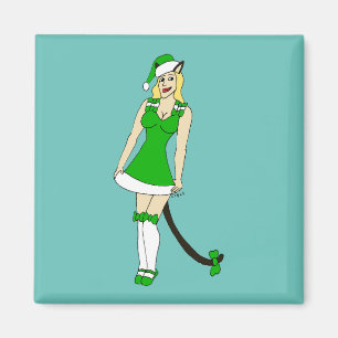Aimant Catgirl de Noël verte