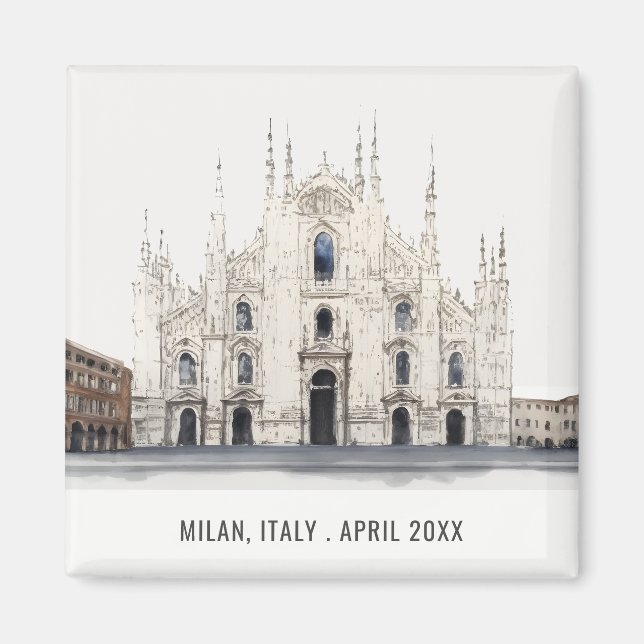 Aimant Cathédrale de Milan Italie Aquarelle Voyage italie (Devant)