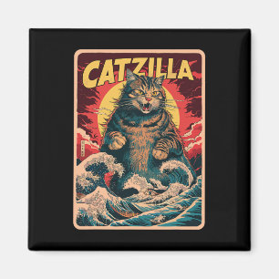 Aimant Catzilla Art Japonais Drôle Chat Vintage Graphisme