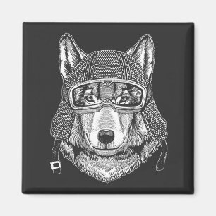 Aimant Cavalier de moto de chien de loup