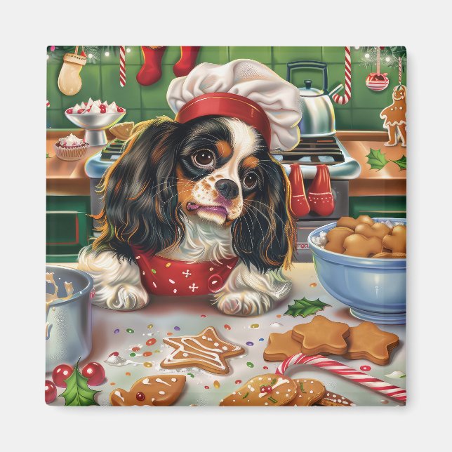 Aimant Cavalier King Charles Spaniel Baking Noël (Devant)