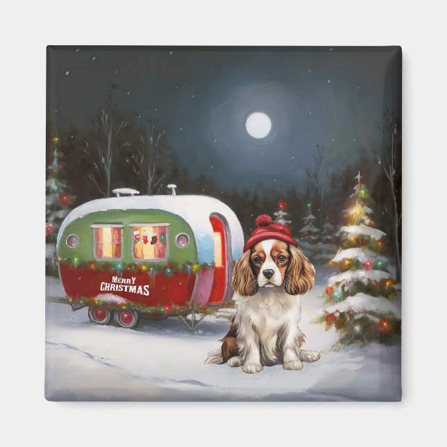 Aimant Cavalier King Charles Spaniel Caravane Noël (Devant)