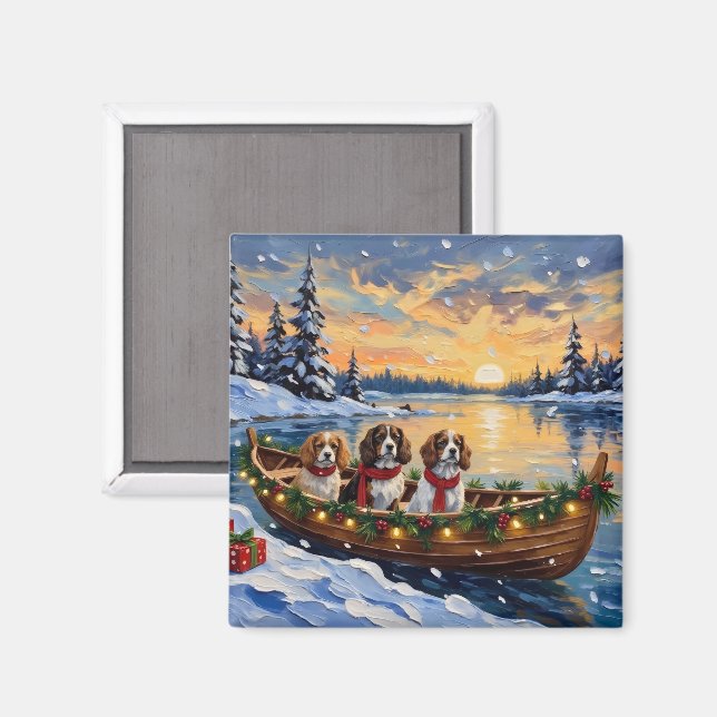 Aimant Cavalier King Charles Spaniel Christmas Boat (Recto/Verso)