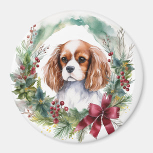 Aimant Cavalier King Christmas Wreath Festive Pup