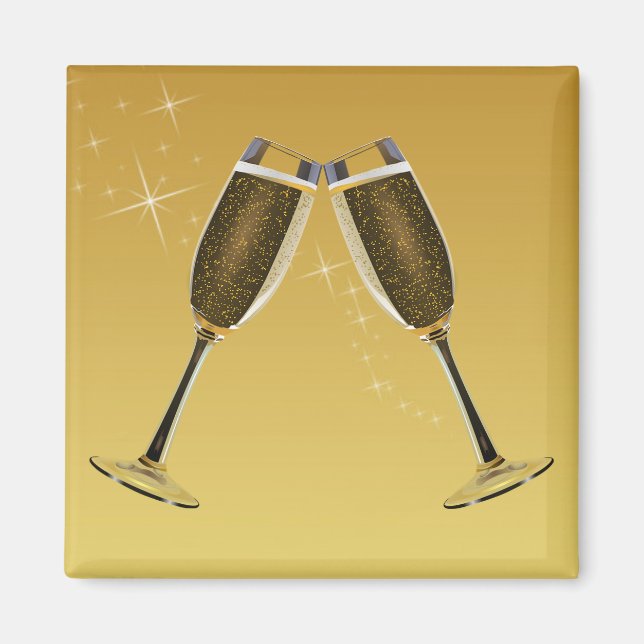 Aimant Célébration des Lunettes de Champagne sur l'or (Devant)