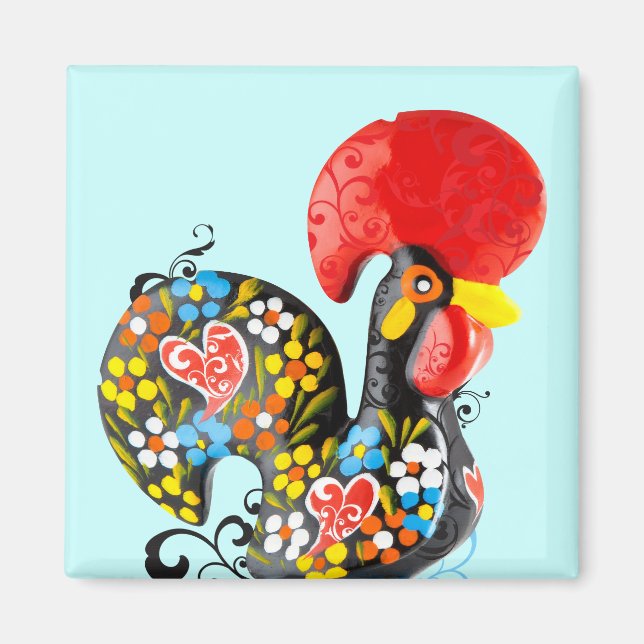Aimant Célèbre coq de Barcelos Nr 06 - Édition Florale (Devant)