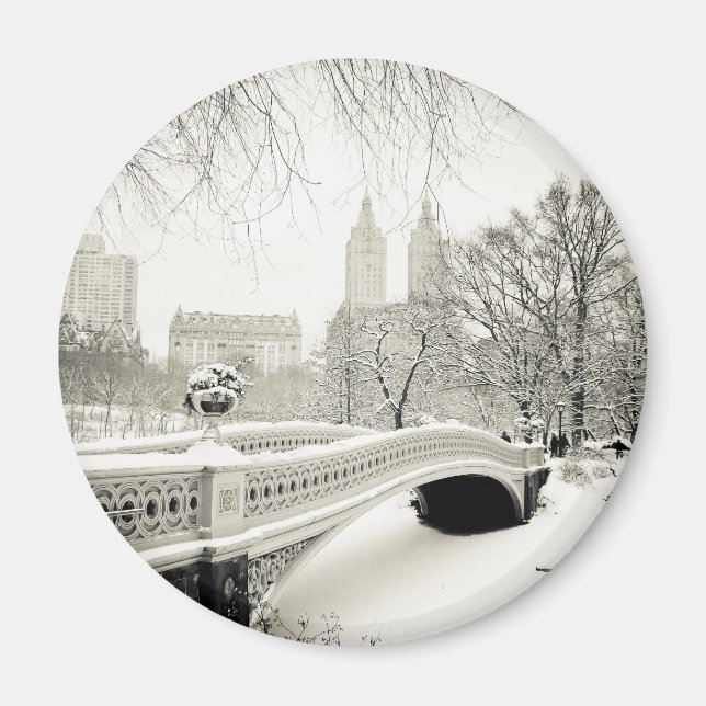 Aimant Central Park Winter - Neige sur Bow Bridge (Devant)