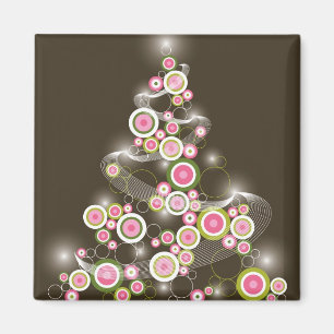 Aimant Cercles rétro rose brillant Arbre de Noël Abstrait