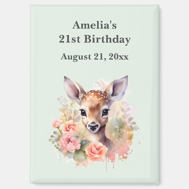 Aimant Cerf Mignon Entouré De Ros Invitation Anniversaire (Recto)