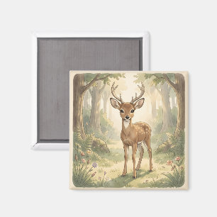 Aimant Cerf mignon vintage dans la forêt