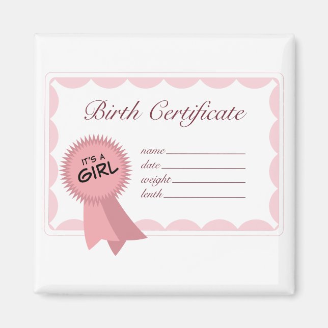 Aimant Certificat de naissance de fille (Devant)