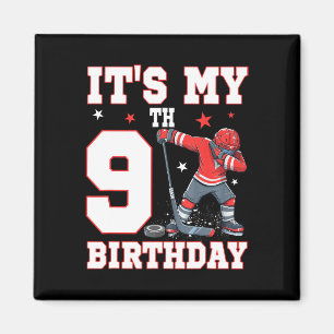 Aimant C'est mon 9e anniversaire garçon hockey sur glace