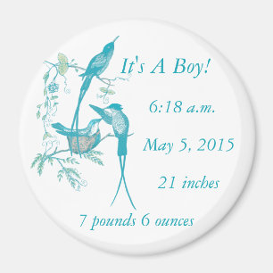 Aimant C'est un garçon ! Aqua Vintage Bird Maman Papa Bab