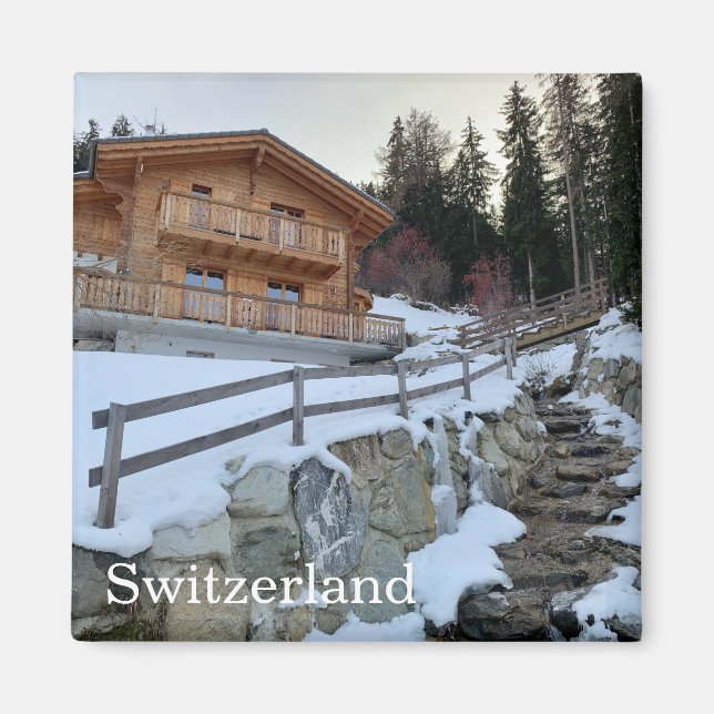 Aimant Chalet suisse avec ruisseau (Devant)