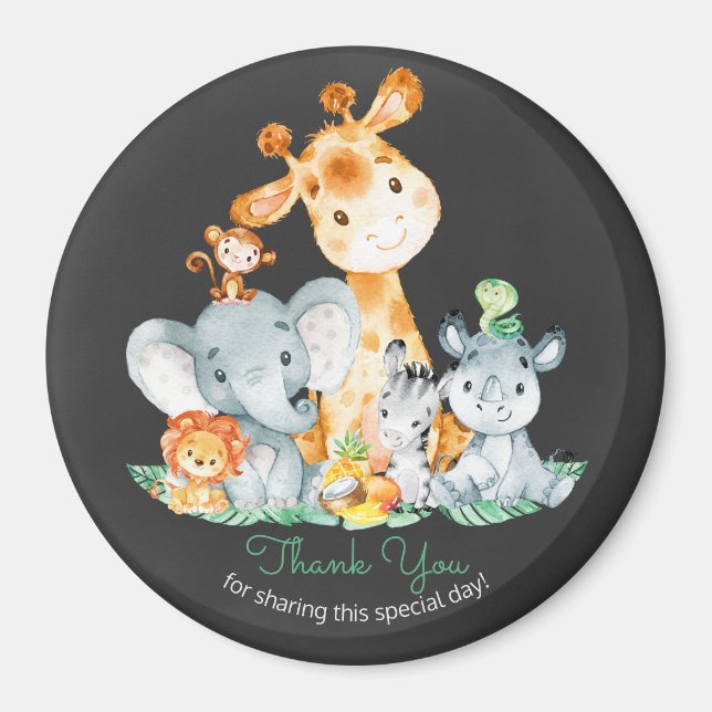 Aimant Chalkboard Watercol Cute Jungle Animaux Merci (Devant)