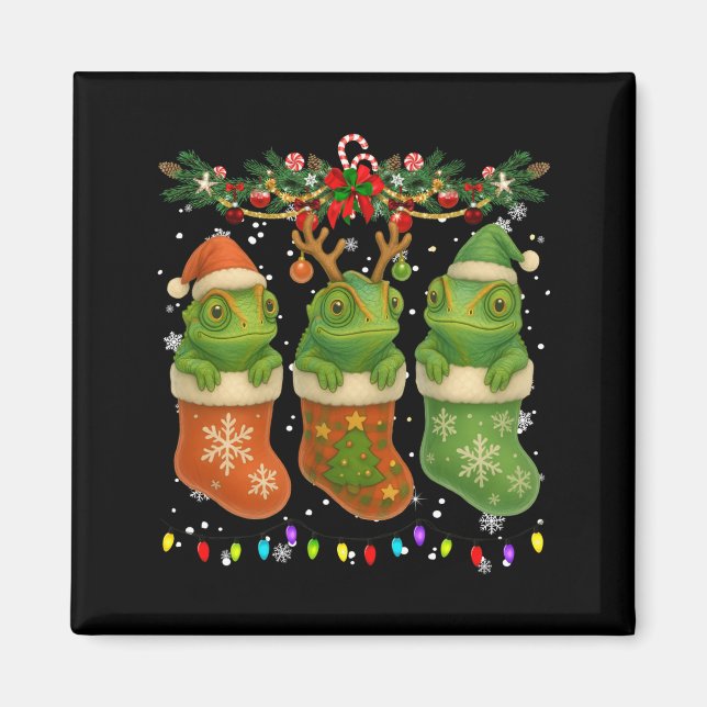 Aimant Chameleon In Christmas Socks Lights Chameleon Xmas (Devant)