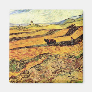 Aimant Champ avec Plowman et Mill par Vincent van Gogh