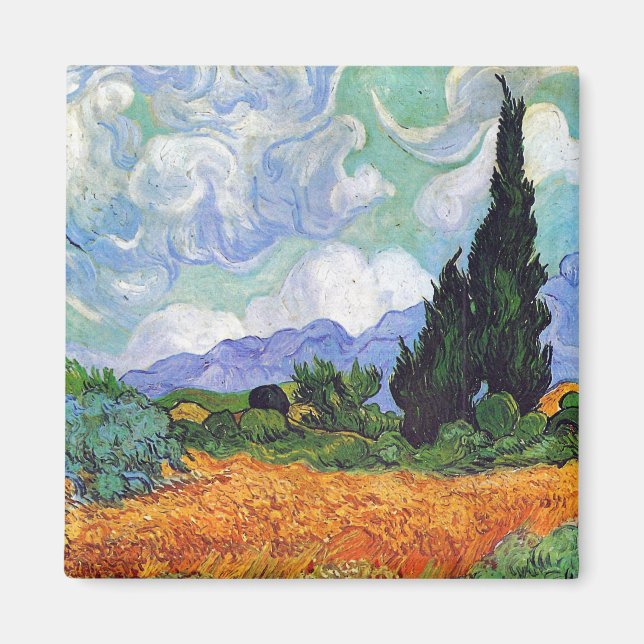 Aimant Champ blé avec Cypress Van Gogh Art (Devant)