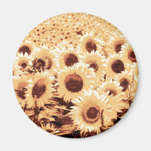 Aimant Champ de tournesol - teinte sépia, chameau et brun