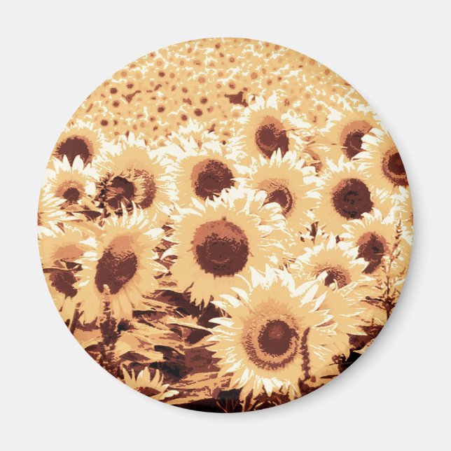 Aimant Champ de tournesol - teinte sépia, chameau et brun (Devant)