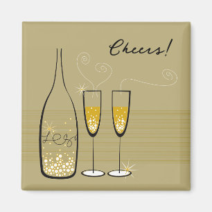 Aimant Champagne d'or Bubbly Cheers Celebration élégant