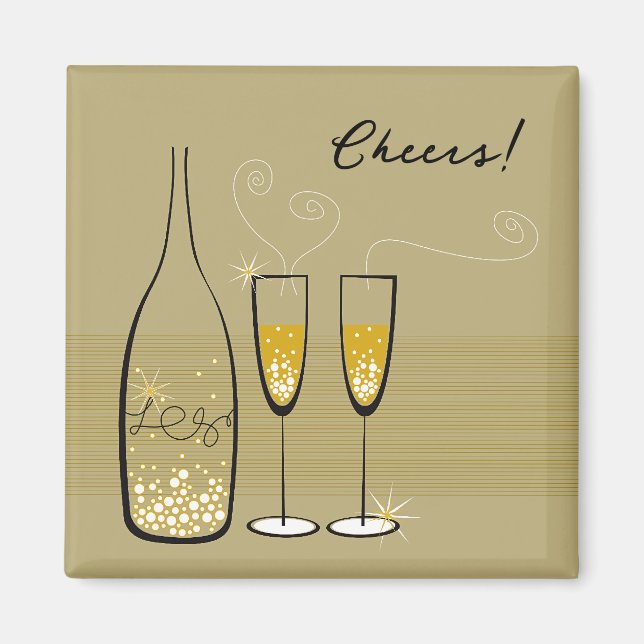 Aimant Champagne d'or Bubbly Cheers Celebration élégant (Devant)
