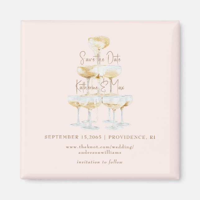 Aimant Champagne Tower Gold Texte Mariage Enregistrer la  (Devant)