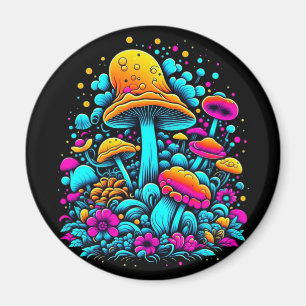 Aimant Champignons et fleurs rétro Neon Ai Art