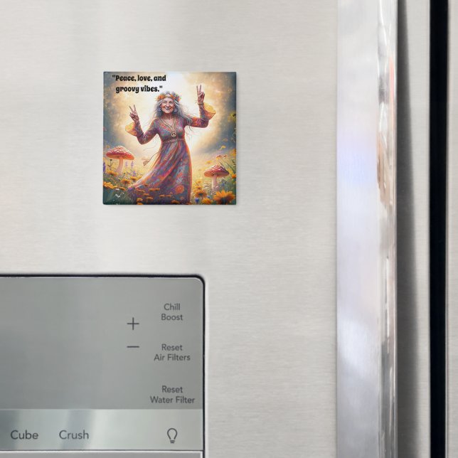 Aimant Champignons personnalisés Hippie Boho Grandma (In situ (réfrigérateur))