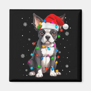 Aimant Chapeau de Noël de Père Noël de Boston Terrier