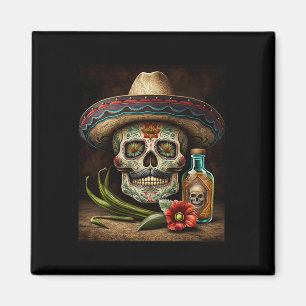 Aimant Chapeau de Tequila Crâne de Sucre Mexicain Cinco D