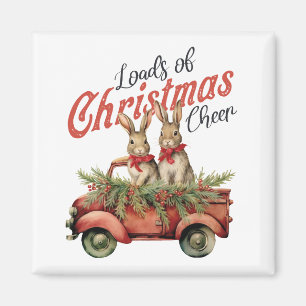 Aimant Charges de lapins de Noël en Camion Rouge