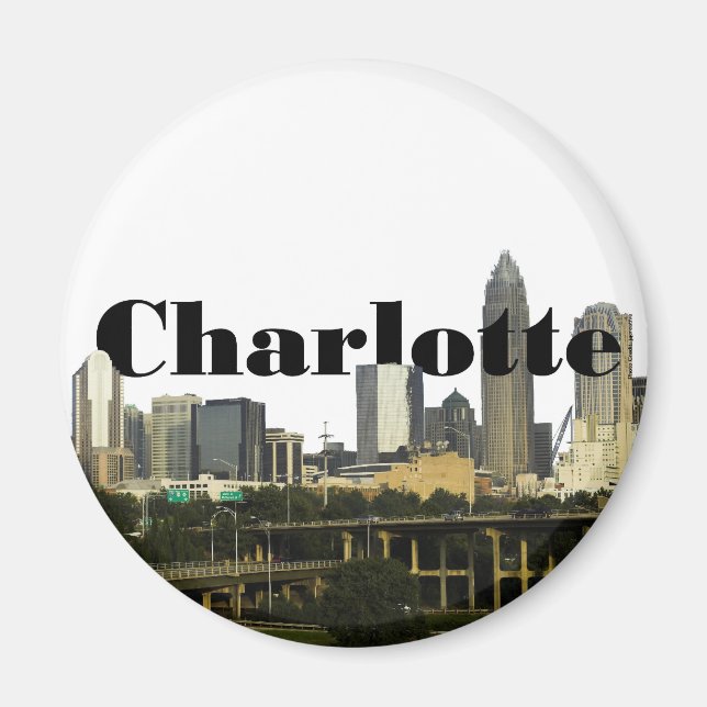 Aimant Charlotte NC Skyline avec Charlotte dans le ciel (Devant)