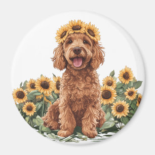 Aimant Charmant chien Goldendoodle portant une couronne d