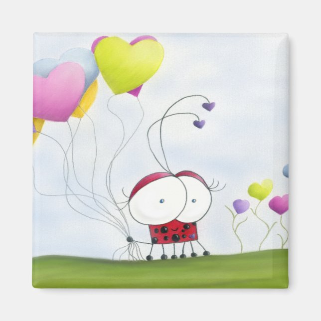 Aimant Charmante coccinelle aux ballons colorés (Devant)