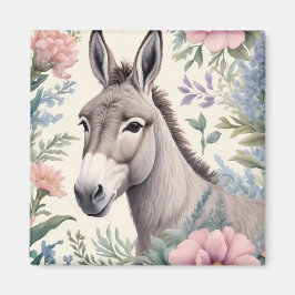 Aimant Charmante Donkey Pastel Fleurs Ferme Animal