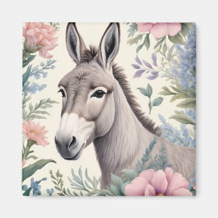 Aimant Charmante Donkey Pastel Fleurs Ferme Animal