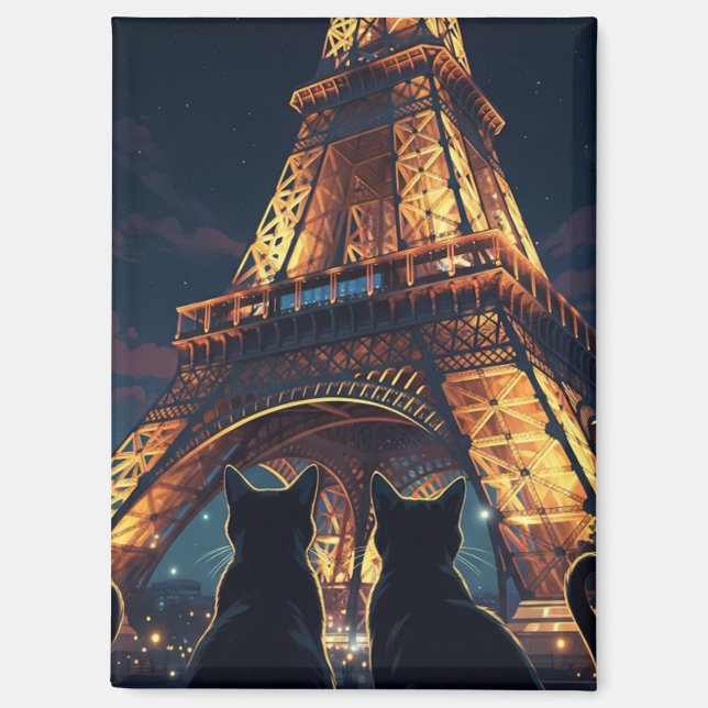 Aimant Chat à Paris Tour Eiffel Carte postale (Recto)