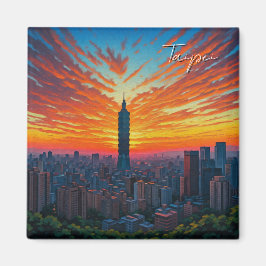 Aimant Chat à Taipei 101 Taïwan Coucher de soleil