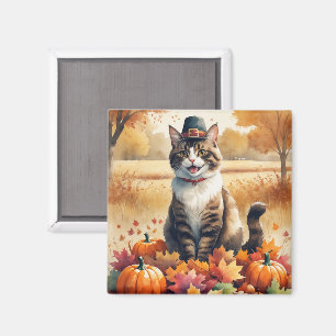 Aimant Chat abyssin à l'automne quitte Thanksgiving Art