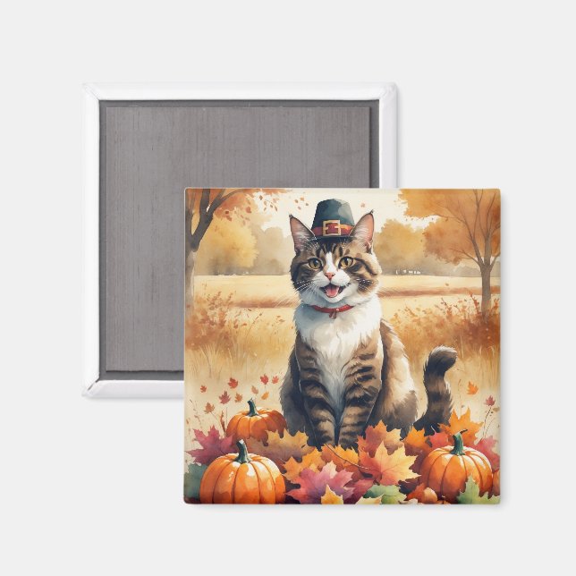 Aimant Chat abyssin à l'automne quitte Thanksgiving Art (Recto/Verso)