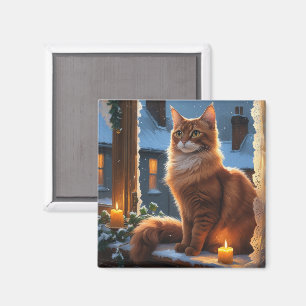 Aimant Chat Abyssin avec lumières de Noël pour les fêtes